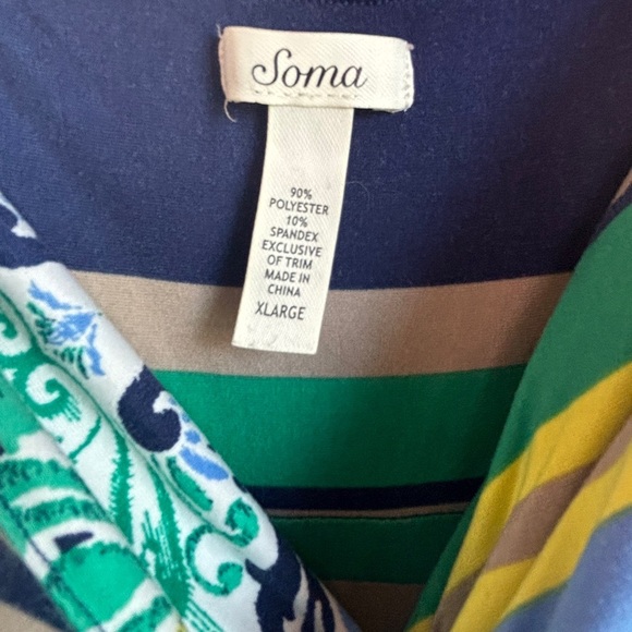 Soma Soft Multicolor Tropical Floral Stripe Print Surplice Max Dress XL - Picture 3 of 9